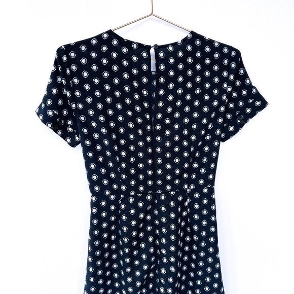 Banana Republic Factory Navy Blue Short Sleeve White Dot Print Lace Up Dress 0 - Picture 7 of 8